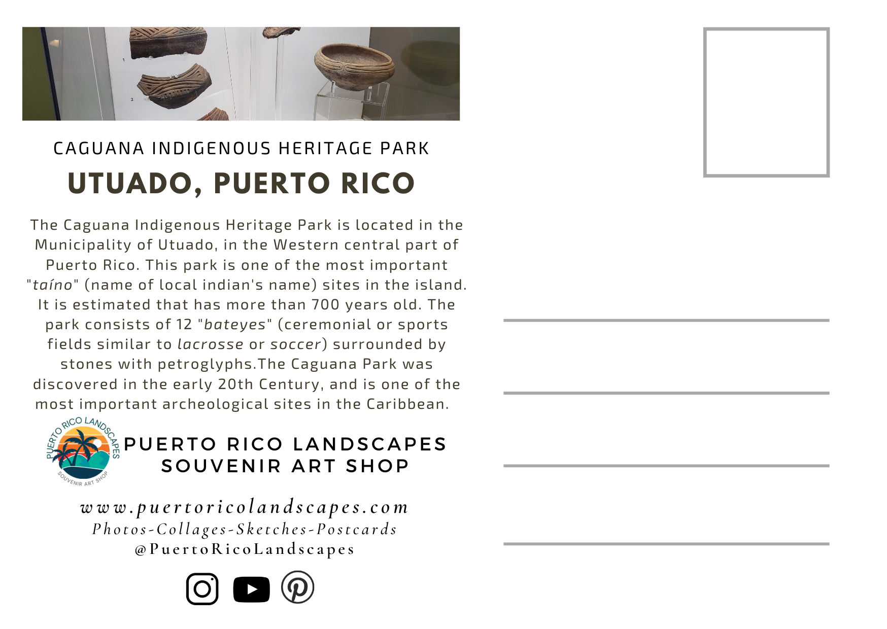 Caguana Indigenouse Park Mail Postcard Back