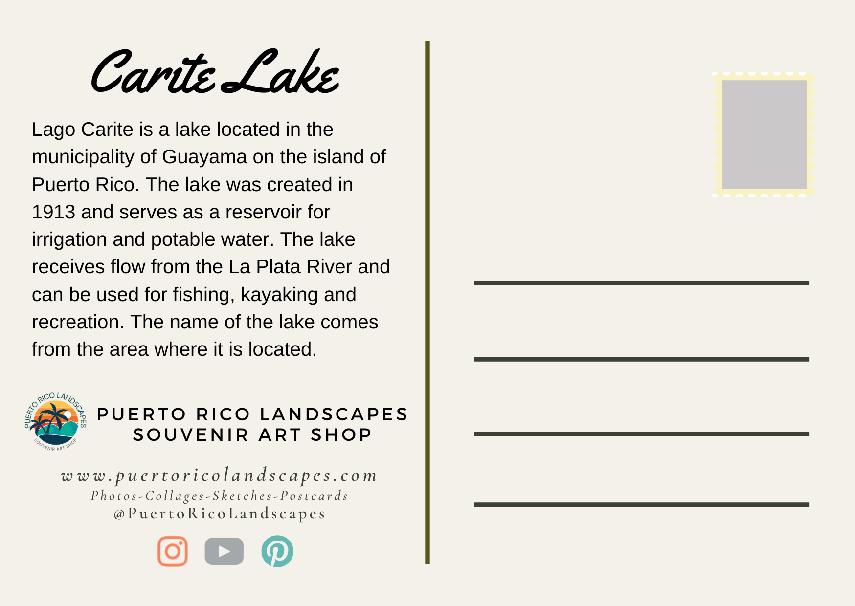 Carite Lake Mail Postcard Back
