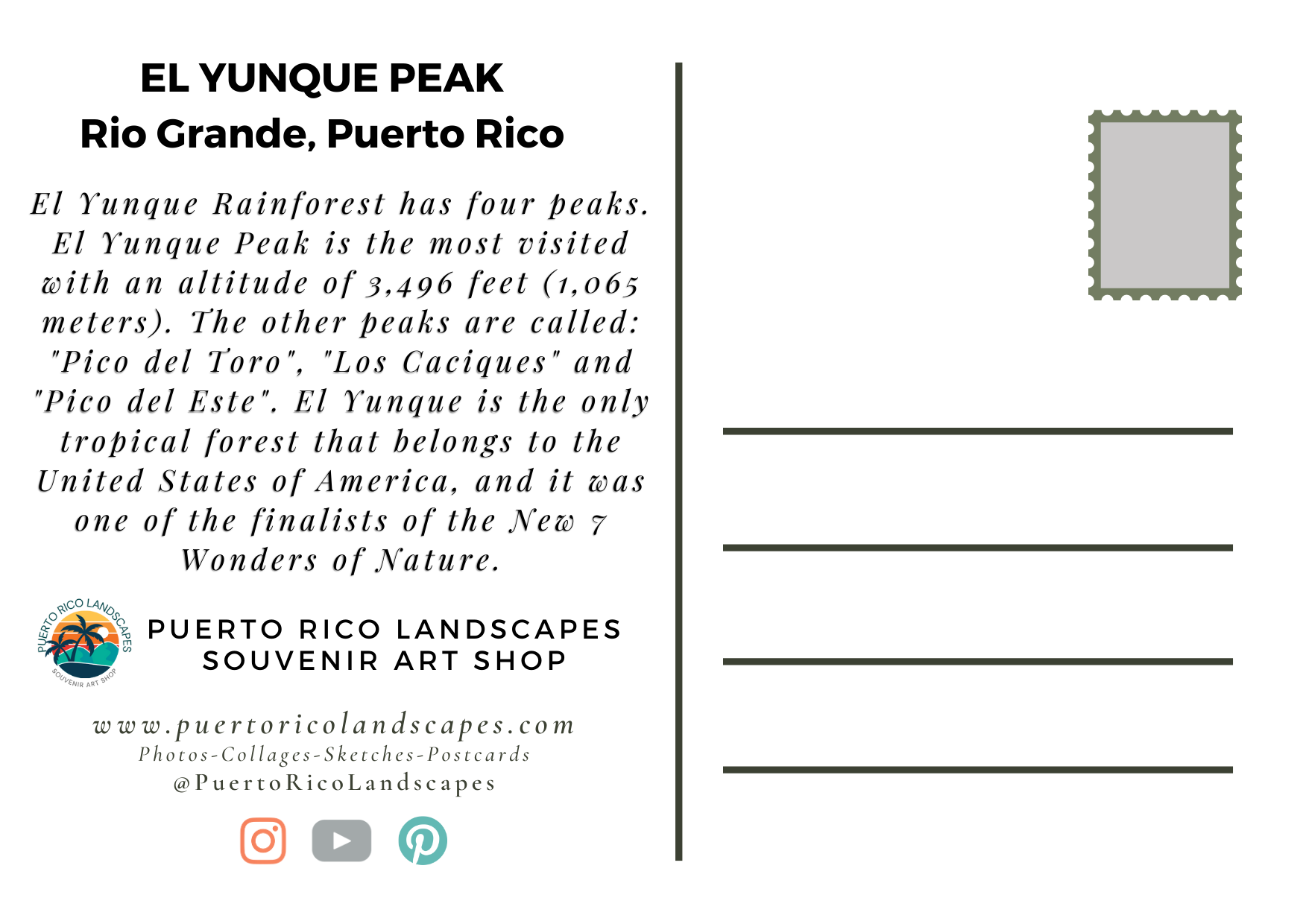 El Yunque Peak View Mail Postcard Back