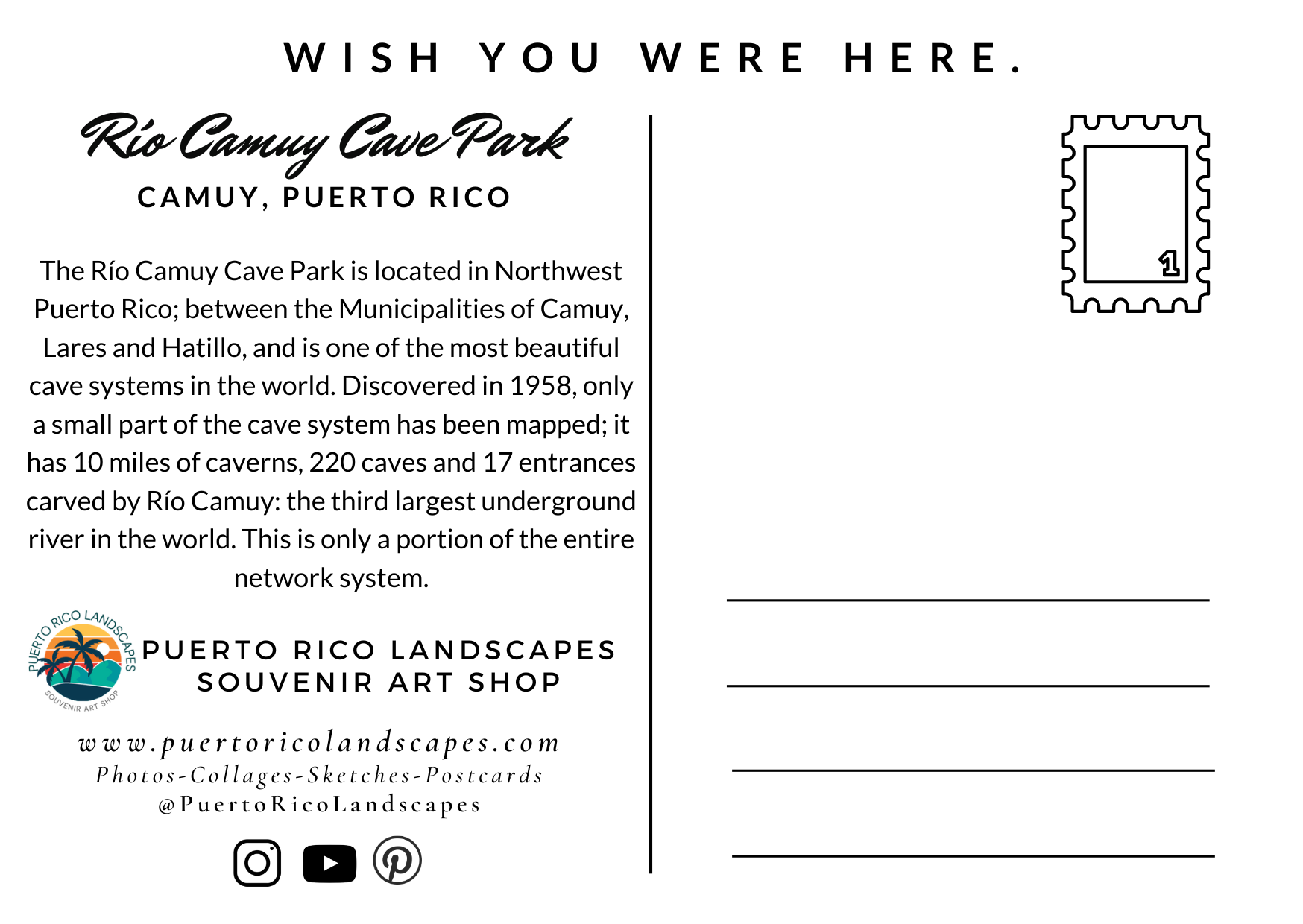 Rio Camuy Cave Park Mail Postcard Back