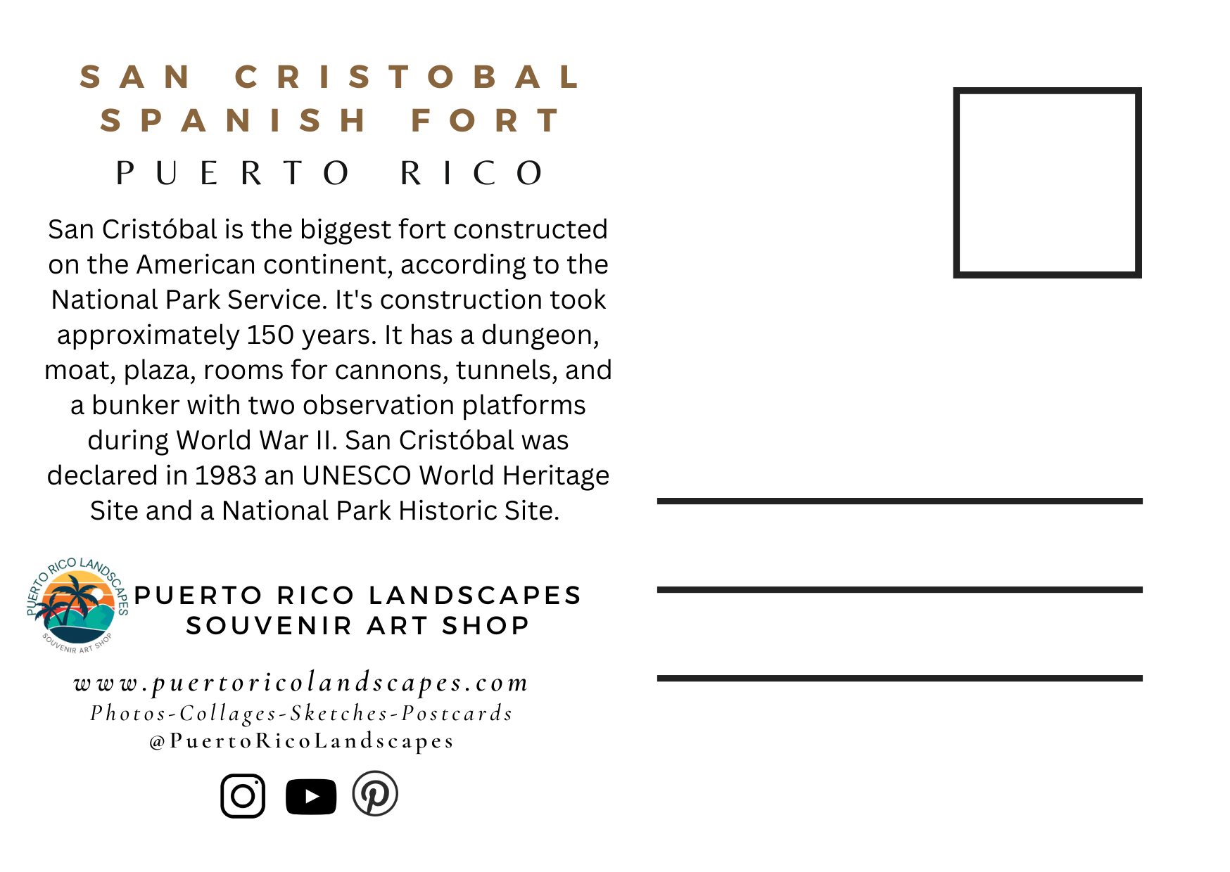 San Cristóbal Fort Mail Postcard Back