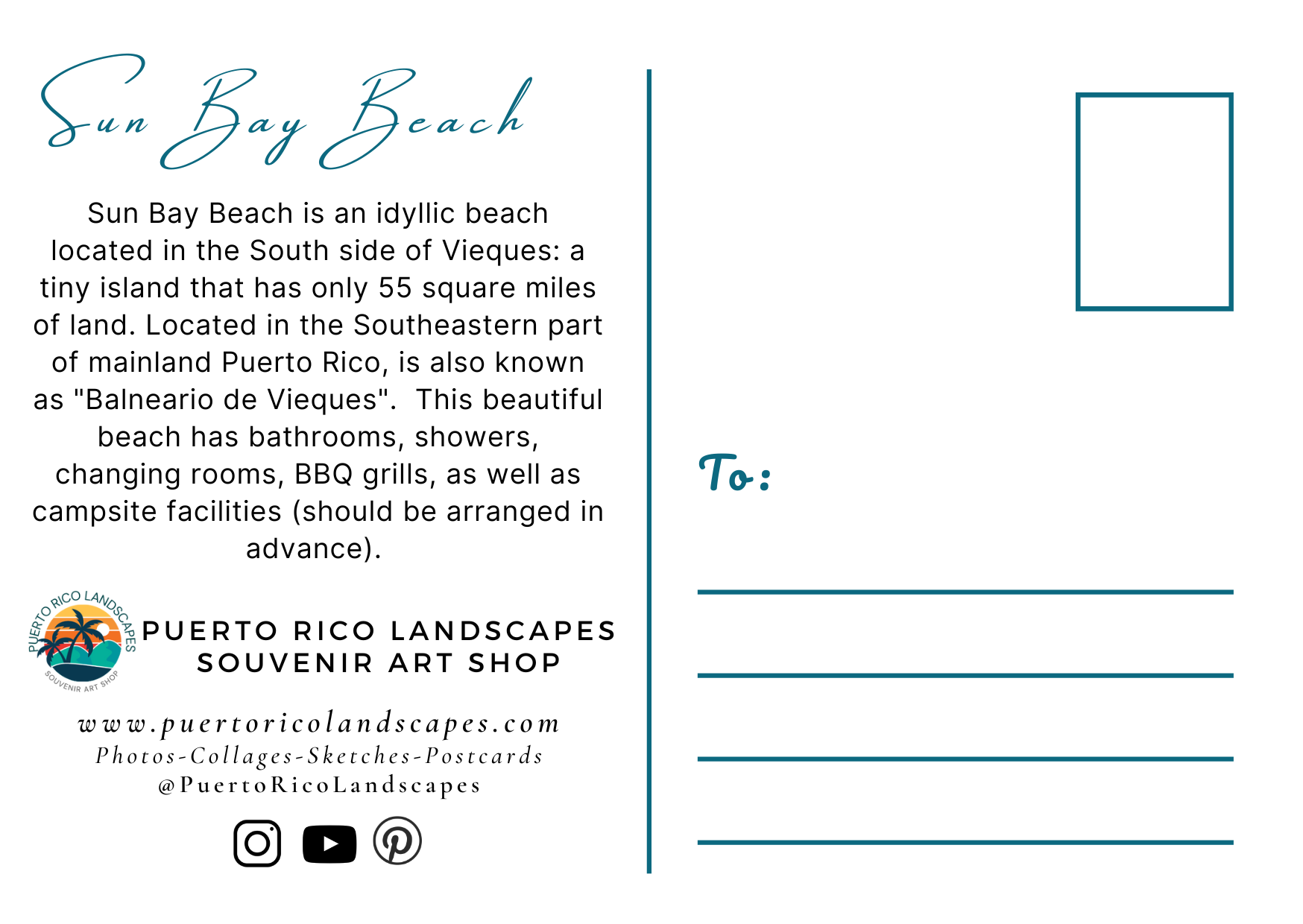 Sun Bay Beach Mail Postcard Back