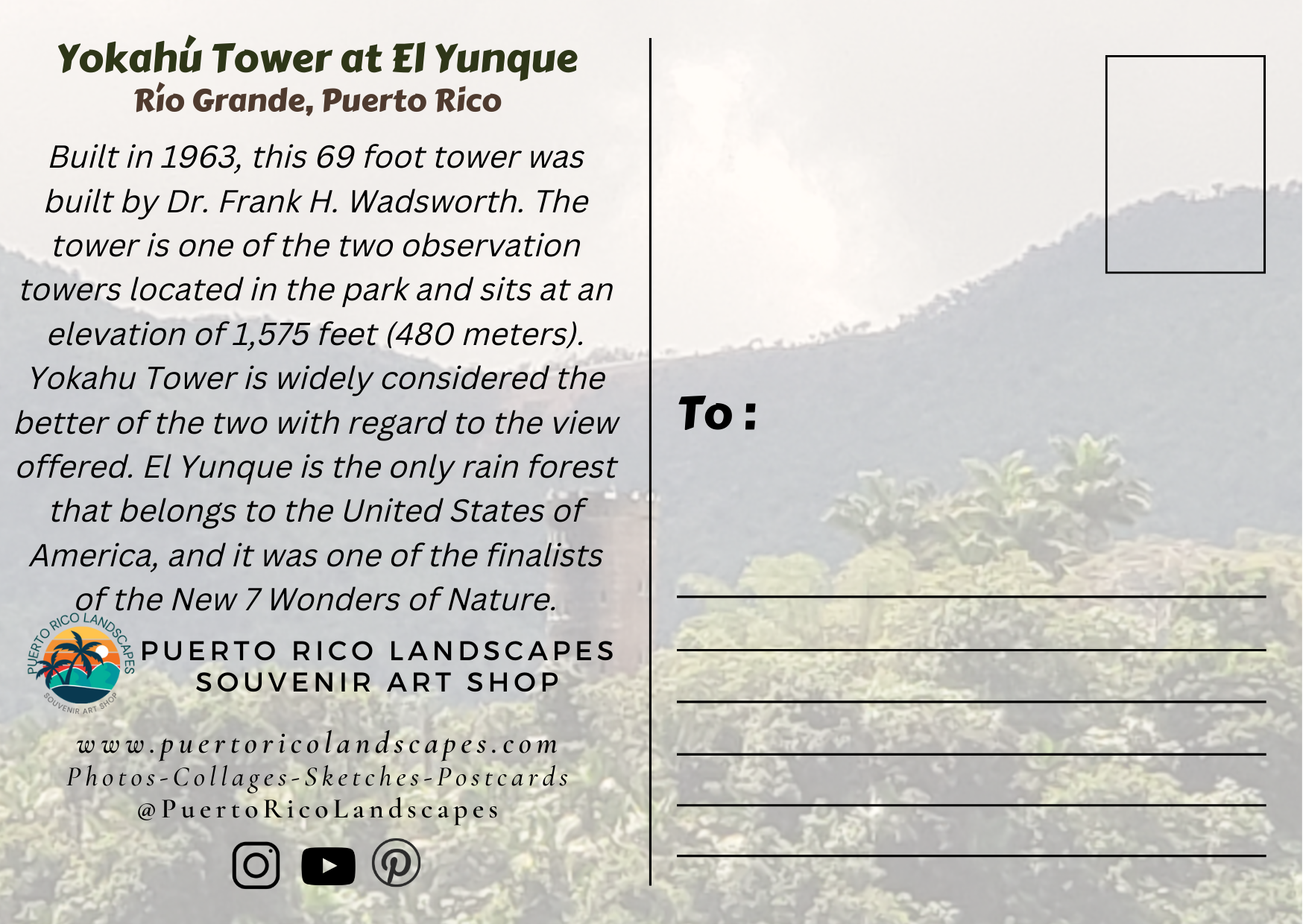 Yokahu Tower Mail Postcard Back